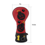 Red Black Leather Angry Bombs Golf Head Covers - CraftsmanGolf