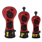Red Black Leather Angry Bombs Golf Head Covers
