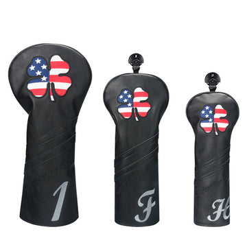 Black Leather Lucky Clover Golf Headcovers - CraftsmanGolf