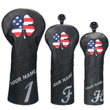 Custom Black Leather Lucky Clover Golf Headcovers