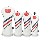 Custom White Blue Red Wood headcovers With Your Name - CraftsmanGolf