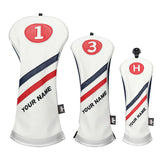 Custom White Blue Red Wood headcovers With Your Name - CraftsmanGolf