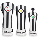 Craftsman Golf® Custom Your Name Black & White Stripe Leather Golf Head Covers