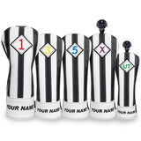 Custom Your Name Black & White Stripe Leather Golf Head Covers