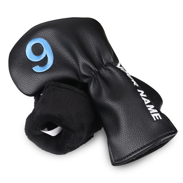 Custom With Your Name Black Leather Blue number Iron Headcovers Set-CraftsmanGolf