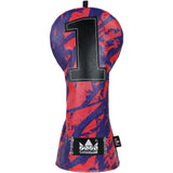 Dark Blue PU Red Crack Print Embroidery Driver Head Cover