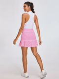 Ladies 17" Pink Houndstooth Pleated SkIrt with Shorts and Pockets