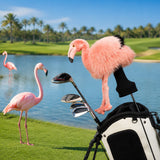 Orange-Pink Flamingo Plush Driver Cover with Socks