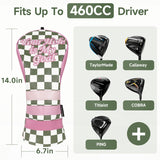 Green Plaid Golf Headcover with Pink Patch Accent