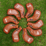Vintage Brown Oiled Leather Iron Covers Set 10 pcs (4-9, P, A, S, X) with Zipper