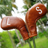 Vintage Brown Oiled Leather Iron Covers Set 10 pcs (4-9, P, A, S, X) with Zipper