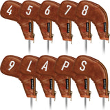 Vintage Brown Oiled Leather Iron Covers Set 10 pcs (4-9, P, A, S, X) with Zipper