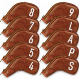 Vintage Brown Oiled Leather Iron Covers Set 10 pcs (4-9, P, A, S, X) with Zipper