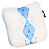 Elegant Blue & White Rhombus Plush Square Mallet Putter Cover