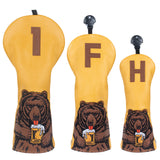Dark Yellow Brown Bear Golf Headcover Set