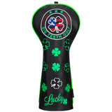 Black Leather Four-Leaf Clover Golf Headcover Set