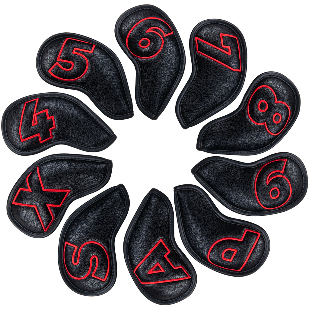 10pcs Red Numbers Black Leather Iron Covers with Closure