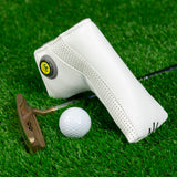 Vintage White Perforated Leather Magnetic Blade Putter Cover with Marker