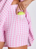 34" Pink Houndstooth Quarter-zip Sleeveless Dress For Women