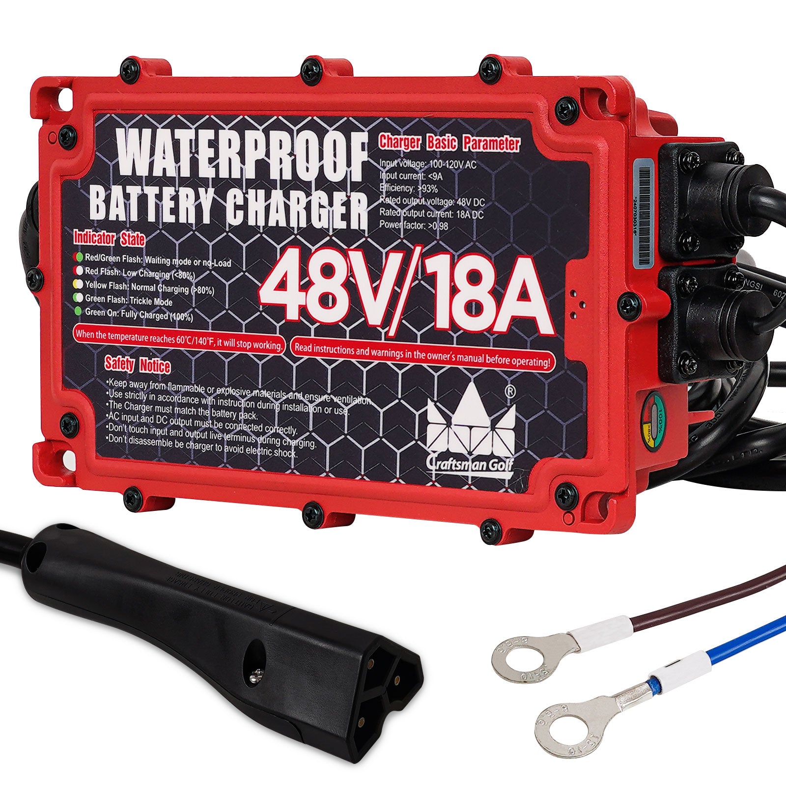 48 Volt 18 Amp Golf Cart Charger with 3-Pin Triangular Handle Plug