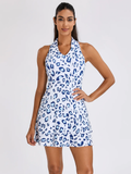 Blue Leopard 32"/37" V-neck Racerback Sleeveless Dress with Shorts