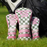 Green Plaid Golf Headcover with Pink Patch Accent