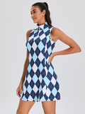 33" Checkerboard Zipper Golf Dress with Shorts For Women