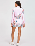UPF50+ Breathable Pink Flamingo and Floral Quarter-zip 34"/37" Long-sleeve Dress