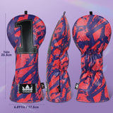 Dark Blue PU Red Crack Print Embroidery Driver Head Cover