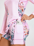 UPF50+ Breathable Pink Flamingo and Floral Quarter-zip 34"/37" Long-sleeve Dress