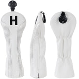 Vintage White Perforated Leather Wood Head Covers