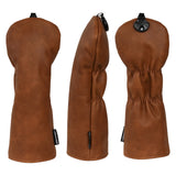 Brown Retro Genuine Leather Golf Headcover Set