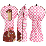 Pink-and-White Checkered Donut Driver Golf Headcover