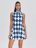 33" Checkerboard Zipper Golf Dress with Shorts For Women