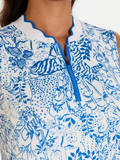 Blue flowers on white Golf Polo for Ladies
