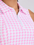 34" Pink Houndstooth Quarter-zip Sleeveless Dress For Women