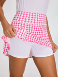 Ladies 17" Pink Houndstooth Pleated SkIrt with Shorts and Pockets