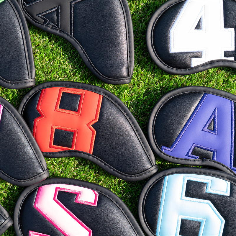 Black Leather Colorful Numbers Golf Club Iron Headcovers Set