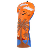 Orange Blue Splicing Coconut Tree Wooden Head Cover Set