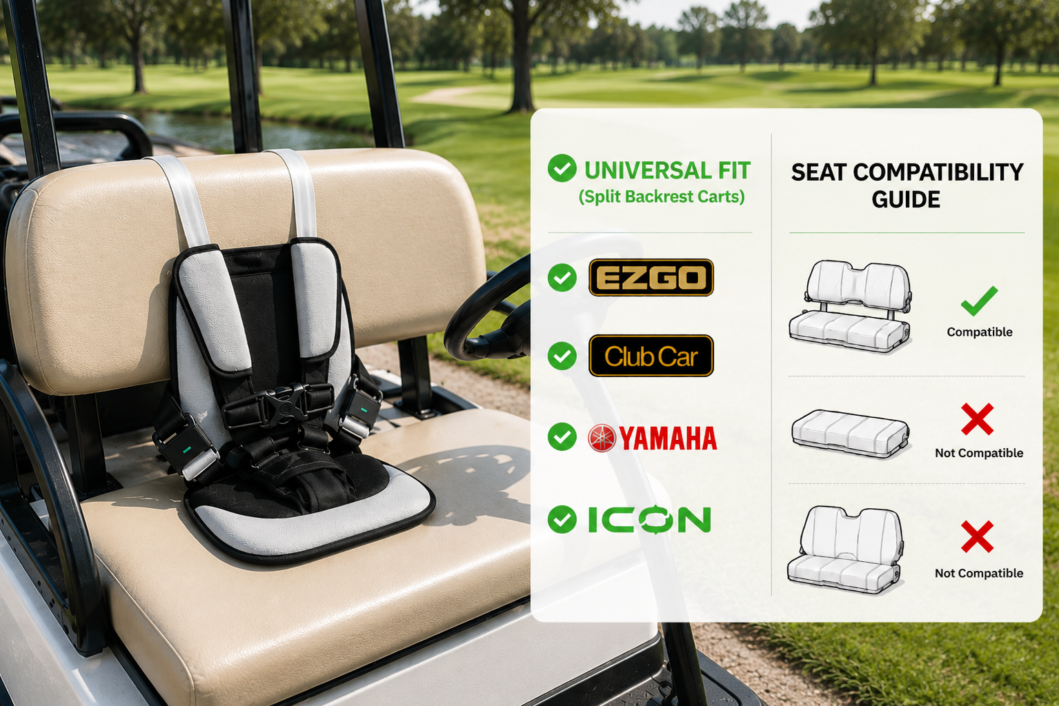 Golf Cart Toddler Safety Seat Compatible with EZGO Club Car Yamaha and ICON