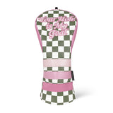 Green Plaid Golf Headcover with Pink Patch Accent
