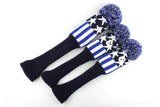 Blue White Stars Knit Golf Covers 3pc/set