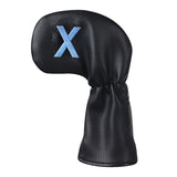 Custom With Your Name Black Leather Blue number Iron Headcovers Set