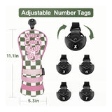 Green Plaid Golf Headcover with Pink Patch Accent