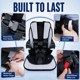 Durable 5-point child golf cart seat featuring reinforced straps and safety buckle