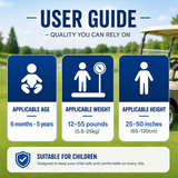 Child golf cart seat size guide for children 6 months to 5 years old