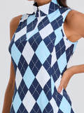 33" Checkerboard Zipper Golf Dress with Shorts For Women