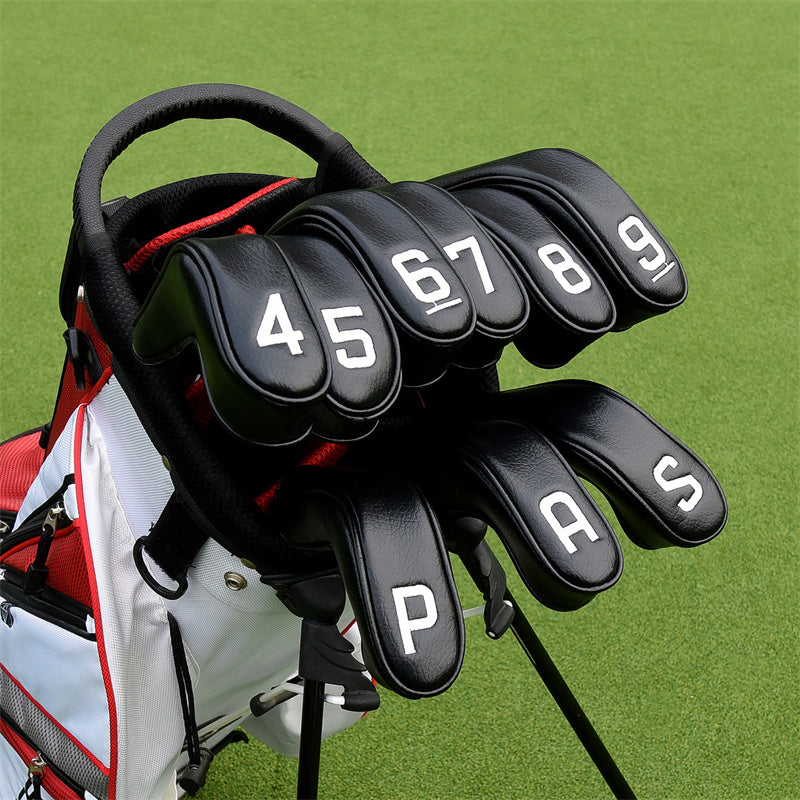 Black Leather White Numbers Golf Club Hybrid Iron Head Covers Set 9 PC