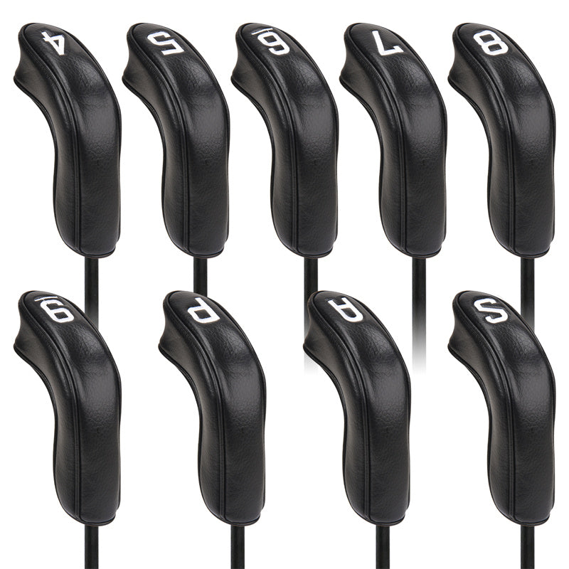 Black Leather White Numbers Golf Club Hybrid Iron Head Covers Set 9 PCS -  Craftsman Golf