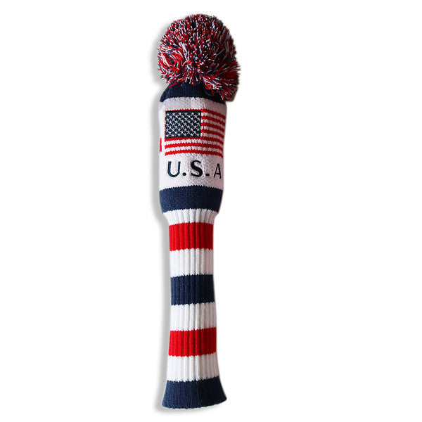 USA Flag Knitted Pom Pom Golf Head Cover - CraftsmanGolf